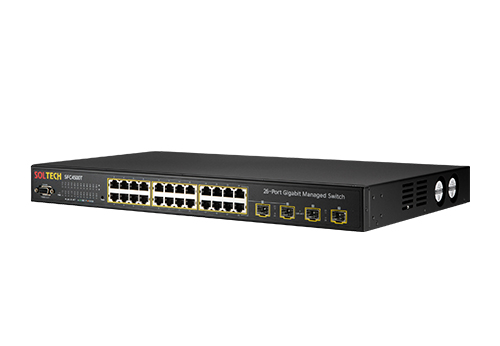 솔텍 SFC4500T(DC) L2 기가 스위치허브 UTP 24포트 SFP 4포트 S-Ring, AC&DC 전원이중화